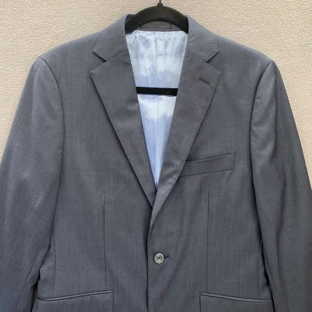 J Hilburn Wool 2 Button Blazer Mens 38 Slim‎ Fit Blue Viscose Preppy Old Money